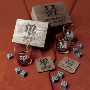 Custom Whiskey Glasses, Bourbon Glasses, Engraved Glasses in Box, Groomsmen Gifts, Glasses with Logo, Whiskey Lover Gift, Groomsman Gift