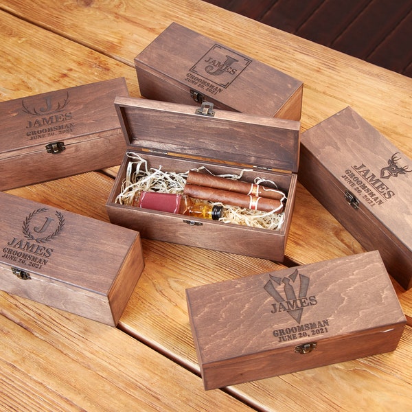 Groomsmen Geschenkbox, Zigarrenkiste, Groomsmen Vorschlag Box, Groomsmen Geschenke, Trauzeugen Vorschlag, Groomsmen Geschenkset, personalisierte Schnapsgläser