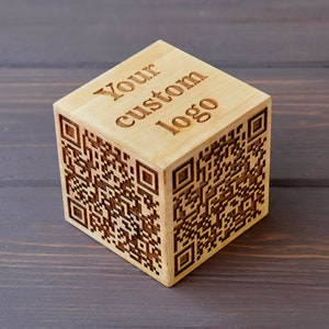 Wooden QR Code, QR Code Sign, QR Code Cube, Custom Logo Cube, Wood qr Menu for Restaurant, qr Sign for Wedding
