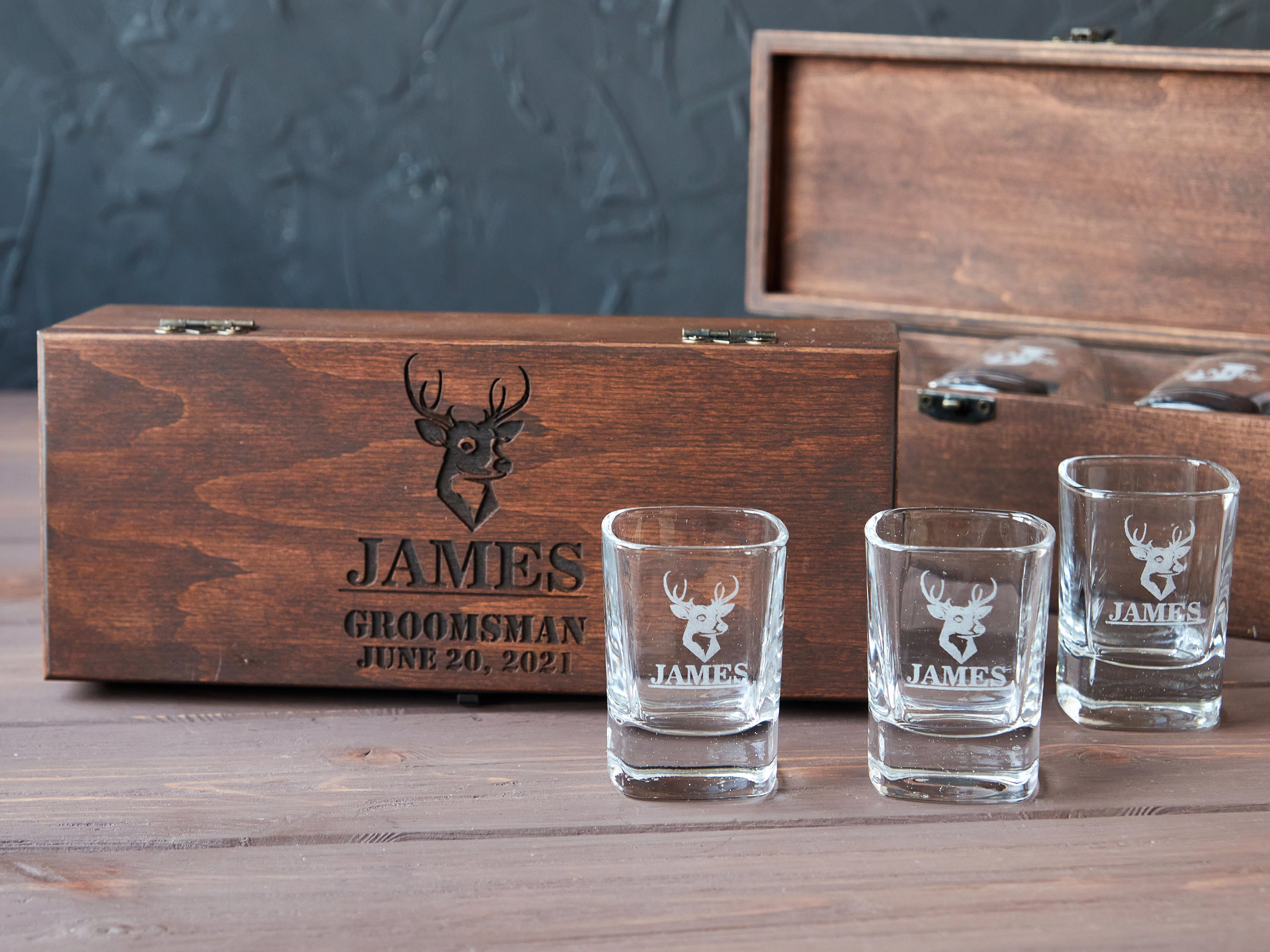Engraved Shot Glasses Groomsmen Gift Engraved Wooden Gift Box Personalized Shot Glasses Set for Best Man Bachelor Party Gift for Groomsman