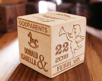 Cube photo en bois annonce de naissance bébé fille pois, 5 panneaux