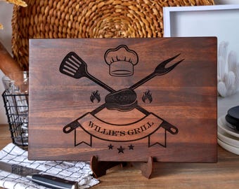 Personalized Engraved Cutting Board, Walnut Cutting Board, Wooden Cutting Board, Grill Gift for Dad, BBQ Cutting Board