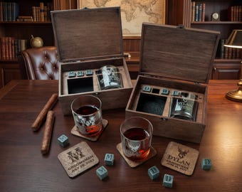Personalized Whiskey Gift Set with Wood Box | Custom Groomsmen Proposal Gift for Best Man