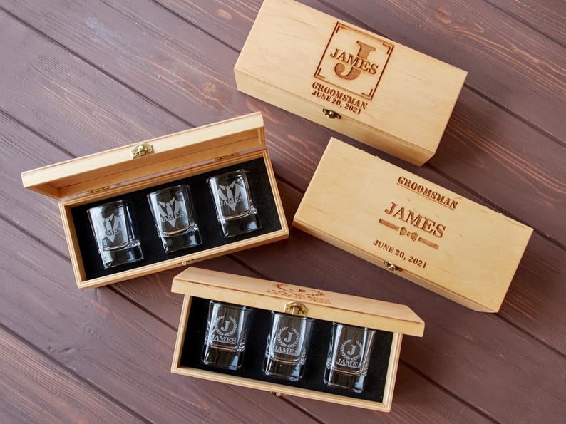 Engraved Shot Glass in Wooden Box, Personalized Shot Glass Gift for ...