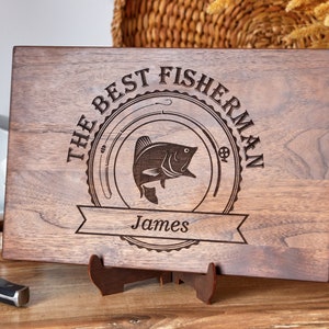 Custom Cutting Board, Fishing Gifts for Men, Personalized Fisherman Sign, Gifts for Dad, Christmas Gift, Grandpa Gift