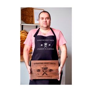 Personalized Grill Set, Grill Accessories for Men, Custom Grill Tools, Engraved Cutting Board, Embroidered Grill Apron for Men