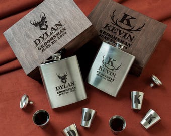 Personalized Stainless Steel Flask and Cups Set, Engraved Groomsmen Gift Box