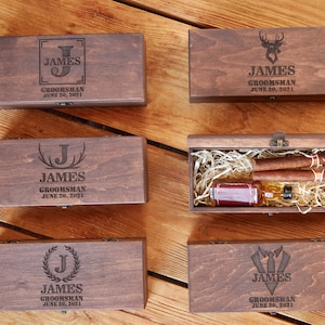 Groomsmen Gift Box, Personalized Wooden Gift Box with Engraved Shot Glasses, Cigar Box, Best Man Gift, Groomsman Gift, Father of Groom Gift