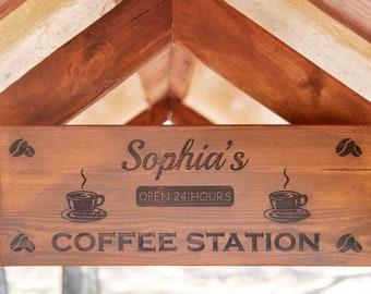 Custom Wood Sign, Coffee Bar Decor, Personalized Bar Sign, Housewarming Gift, Coffee Lover Gifts, Wooden Name Sign