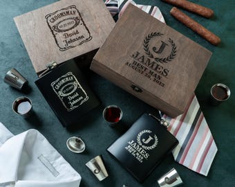 Groomsmen Gift Box Set | Personalized Flask Gift For Men | Custom Best Man Proposal Box | Groom Best Man Flask Set | Groomsman Flask Box