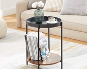 Industrial Round Side Table 2 Tier Shelf Storage Metal Frame Vintage End Table Rustic Small Coffee Tea Table Magazine Rack Retro Plant Stand
