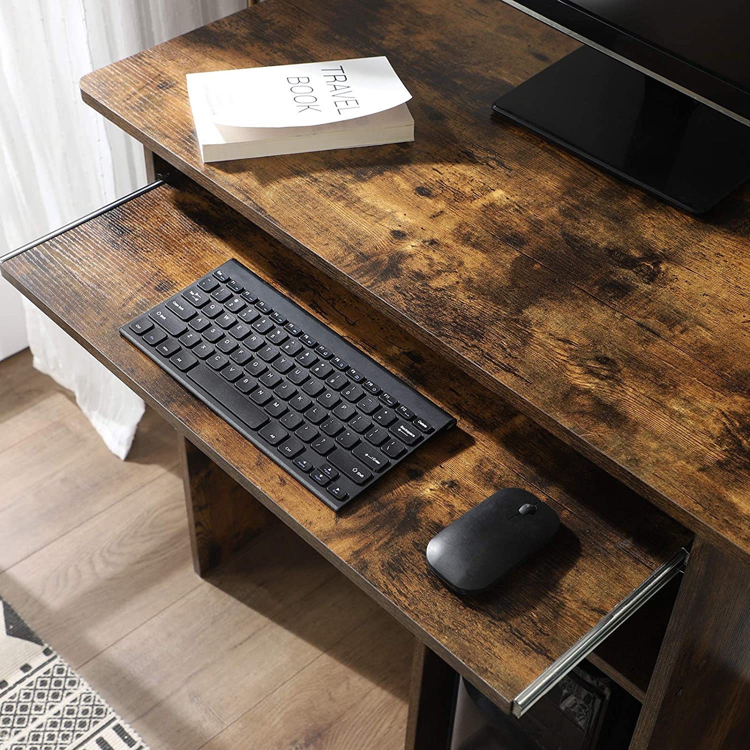 Small Rustic Computer Desk with Keyboard Tray Vintage Home Etsy