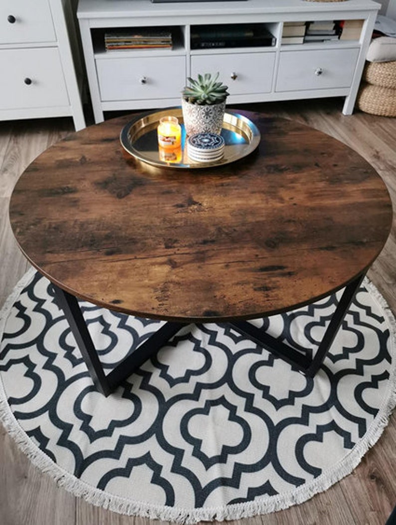 Industrial Round Coffee Table Metal Legs Rustic Furniture Etsy