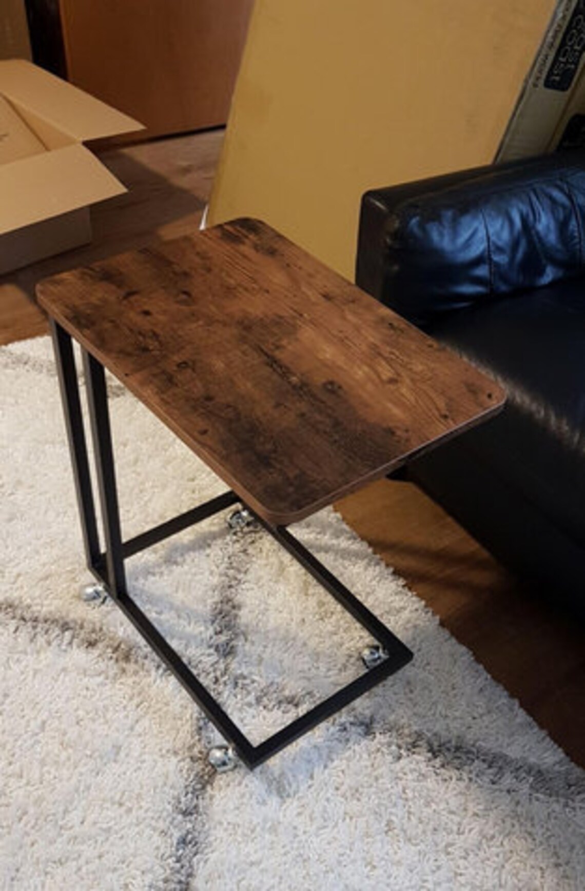 Industrial End Table with Wheels Vintage Sofa Side Table Metal Etsy