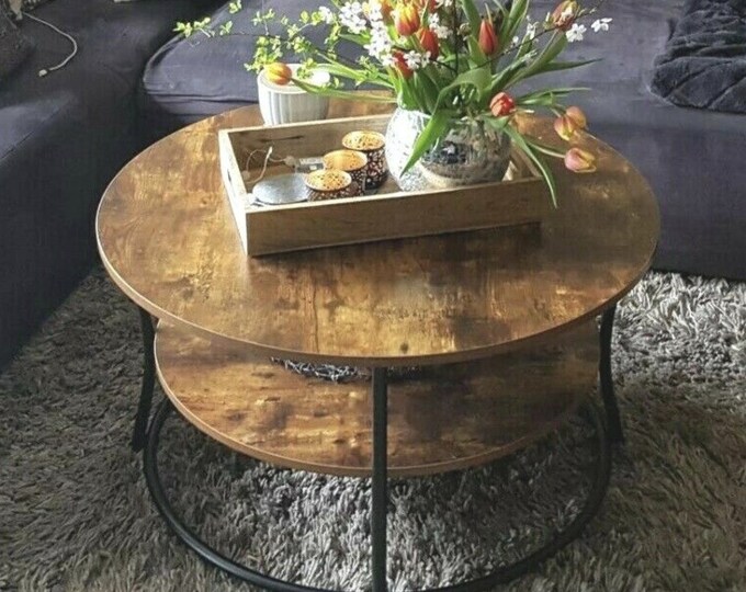 Round Industrial Coffee Table Rustic Side End Tables Living Etsy UK