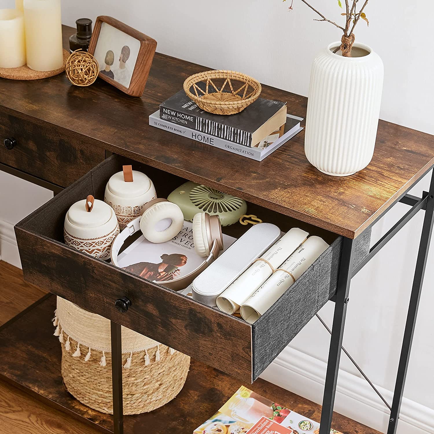 Industrial Style Console Table with 2 Drawers Shelf Storage Etsy