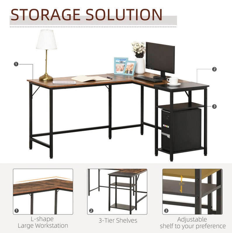 Large Industrial Corner Desk Storage Shelf Rsutic Computer Etsy