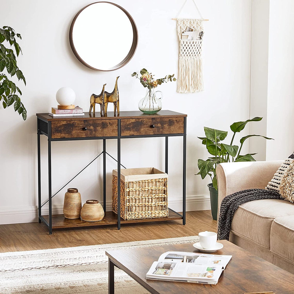 Industrial Style Console Table with 2 Drawers Shelf Storage Etsy