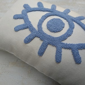 BLUE Pillow Cover Decorative Pillow Cover Punch Needle Pillow Handmade Pillow Cover Evil Eye Black Throw Pillow Cotton Farmshouse Pillow