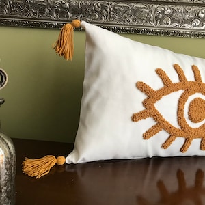 Pillow Cover Decorative Pillow Cover punch needle Pillow  Handmade evil eye black MUSTARD pillow cover Cotton Farmshouse Pillow nursery