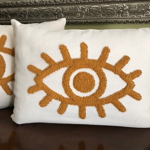 Pillow Cover Decorative Pillow Cover punch needle Pillow  Handmade evil eye black MUSTARD pillow cover Cotton Farmshouse Pillow nursery