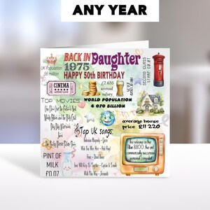 Cartão de aniversário personalizado de 1975: saudação única de marco para ela, perfeito para esposa, mãe e filha
