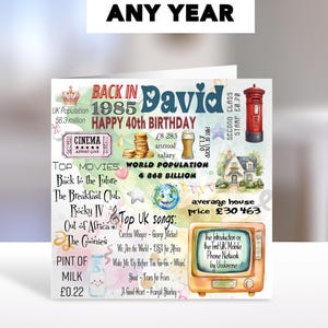Carte d'anniversaire personnalisée de 1985 : un message d'accueil unique pour lui, parfait pour un mari, un père et son fils