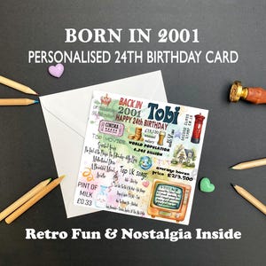 2001 Birthday Card Personalised | Born in 2001 Card | Milestone Birthday Keepsake | Retro Facts Card for Him or Her
