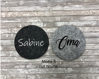 Round felt coasters, personalized with name or motif
