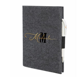 Notizbuchhülle personalisiert, Umschlag Notizbuch, Geschenk mit Name, Notizbuch Filzhülle A4