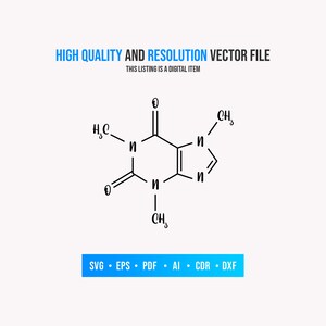 Caffeine molecule svg Caffeine Formula Organic Chemistry | Etsy