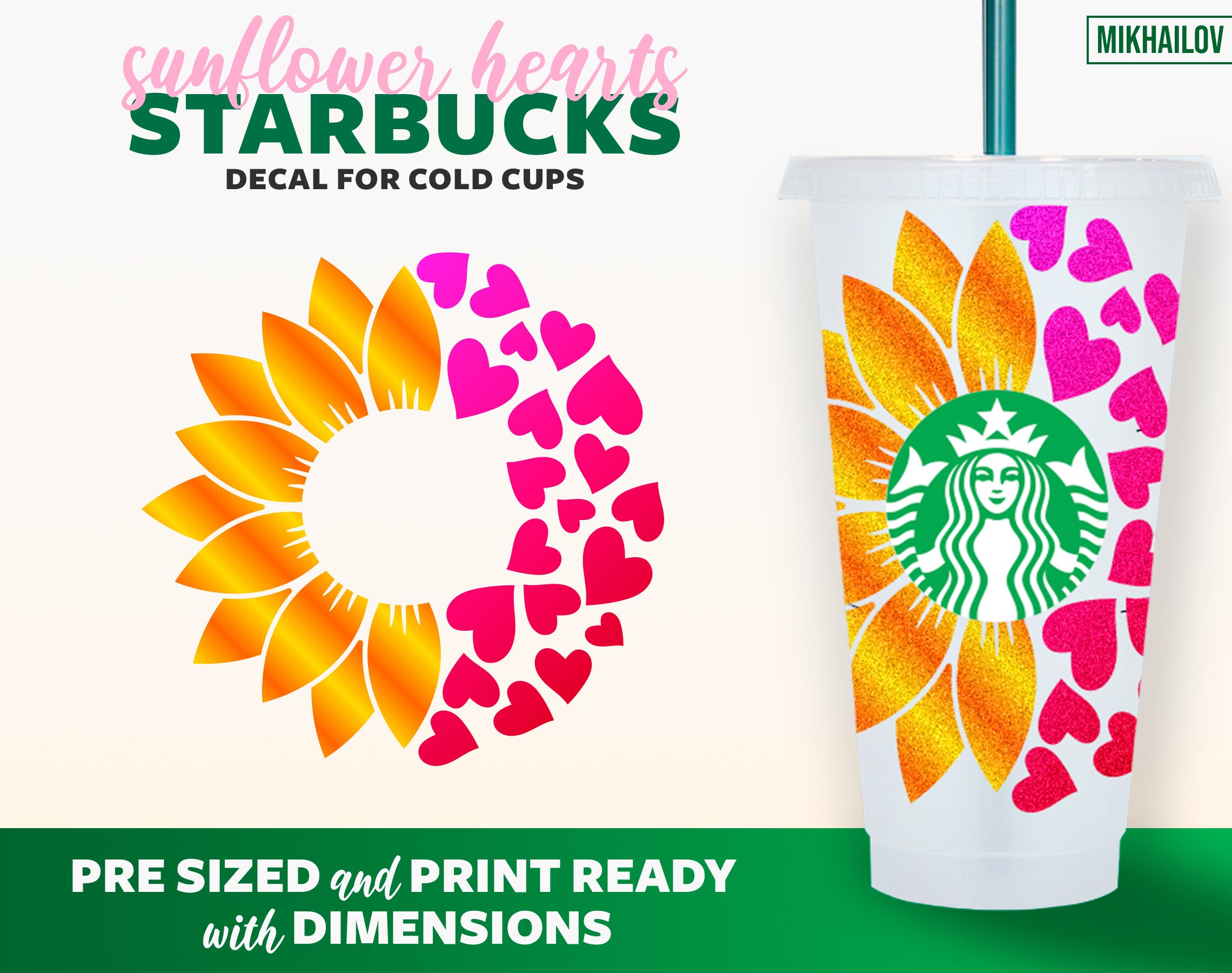 Sunflower Starbucks Cup svg Floral and Hearts decal Full Etsy