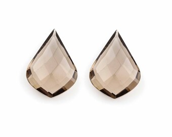 20x20 MM Size Smokey Quartz Briolettes Loose Gemstone Natural Smokey Quartz Cushion Shape Faceted Briolettes AAA Quality C3008 1 Pair