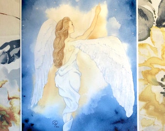 Angel Watercolor Fine Art PRINT – "The Face of the Stars" – By Artist Lyra McCarmey