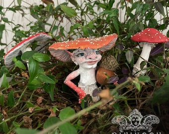 Magical Mushroom Art Doll, Hand Sculpted PolymerClay Mushrooms, Indoor Fairy Garden Accessories