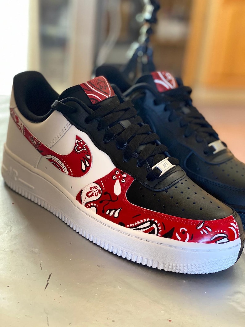 Nike Sneakers AF1 Air Force One Custom B/N Bandana | Etsy