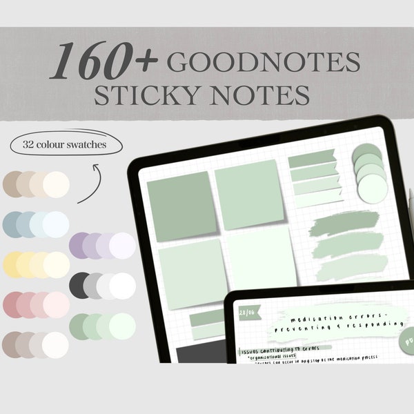 Más de 160 notas adhesivas Goodnotes, pegatinas, pegatinas para iPad, planificador digital, notas digitales