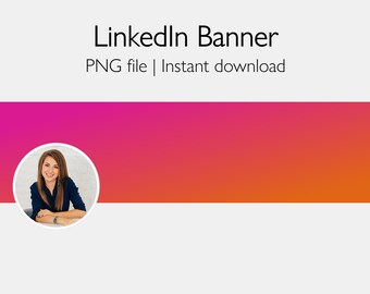 May include: A pink and orange gradient LinkedIn banner with a woman's headshot in a circle in the upper left corner.