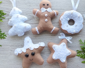 Felt Christmas ornaments, Holiday Decor, Christmas tree decoration set, sweet Christmas ornament, felt gingerbread man.