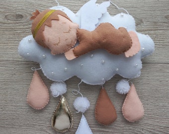 Angel nursery decor. Cloud Wall hanging. cloud mobile. angel mobile. baby girl shower gift. cloud and rain. felt angel