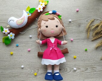 Nursery decor. Door decorations sign girl room. Wall hanging nursery. Baby girl room decorations. Felt Decorative doll. Baby girl nursery