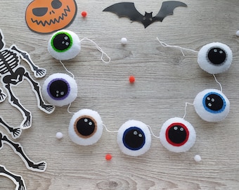 Halloween garland Eyeball, Eyeball felt ornament, Halloween eyes garland, Halloween decorations, Halloween party decor