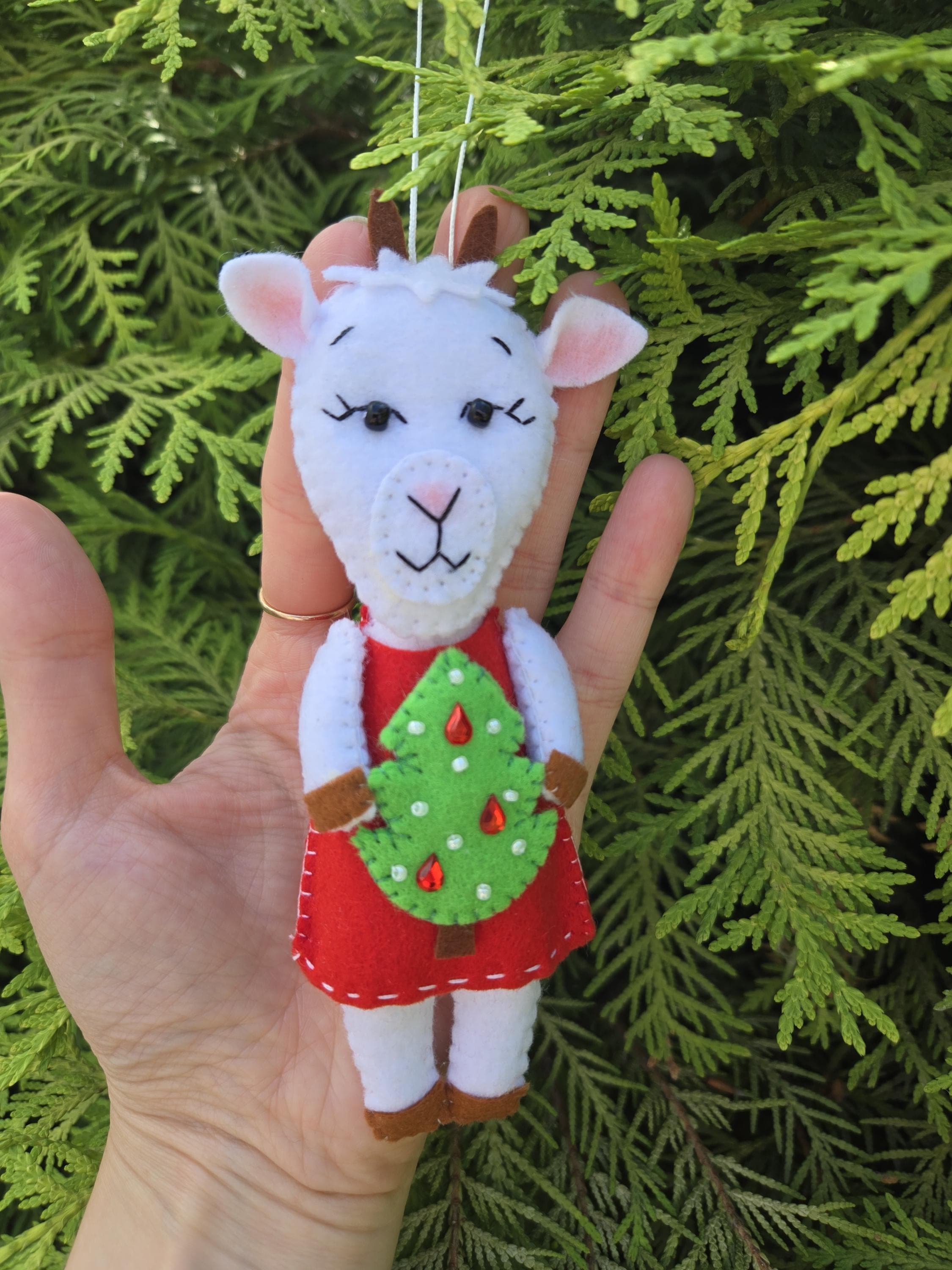 Felt Goat. Christmas Tree Decor. Symbol 2027 Year. Chinese Zodiac