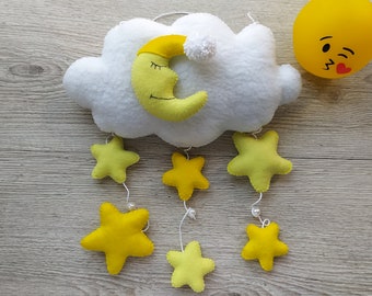 Сloud moon stars decorations, Wall hanging nursery decor, hanging cloud and stars, Gender Neutral Nursery decor, Neutral Gender baby shower