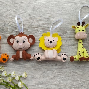 Nursery decor safari, Felt jungle animals, hanging animals safari, felt animals ornament, baby mobile decorations image 3