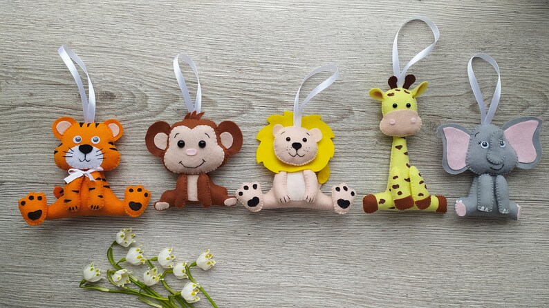 Nursery decor safari, Felt jungle animals, hanging animals safari, felt animals ornament, baby mobile decorations image 3