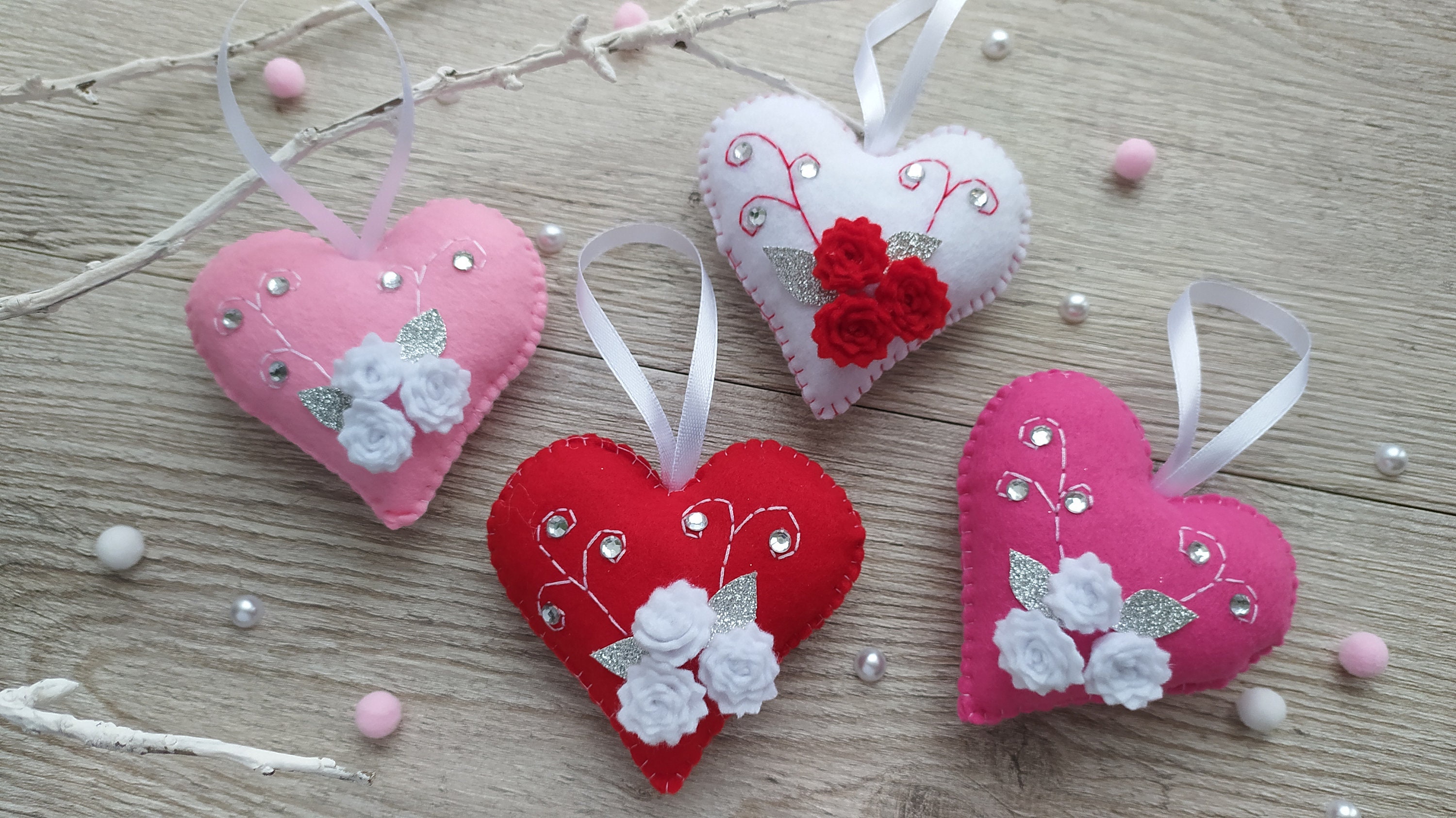Personalized heart gifts, Heart felt ornament, valentine's ornaments, Chrisrmas pink heart, Valentine's conversation heart, hearts decor