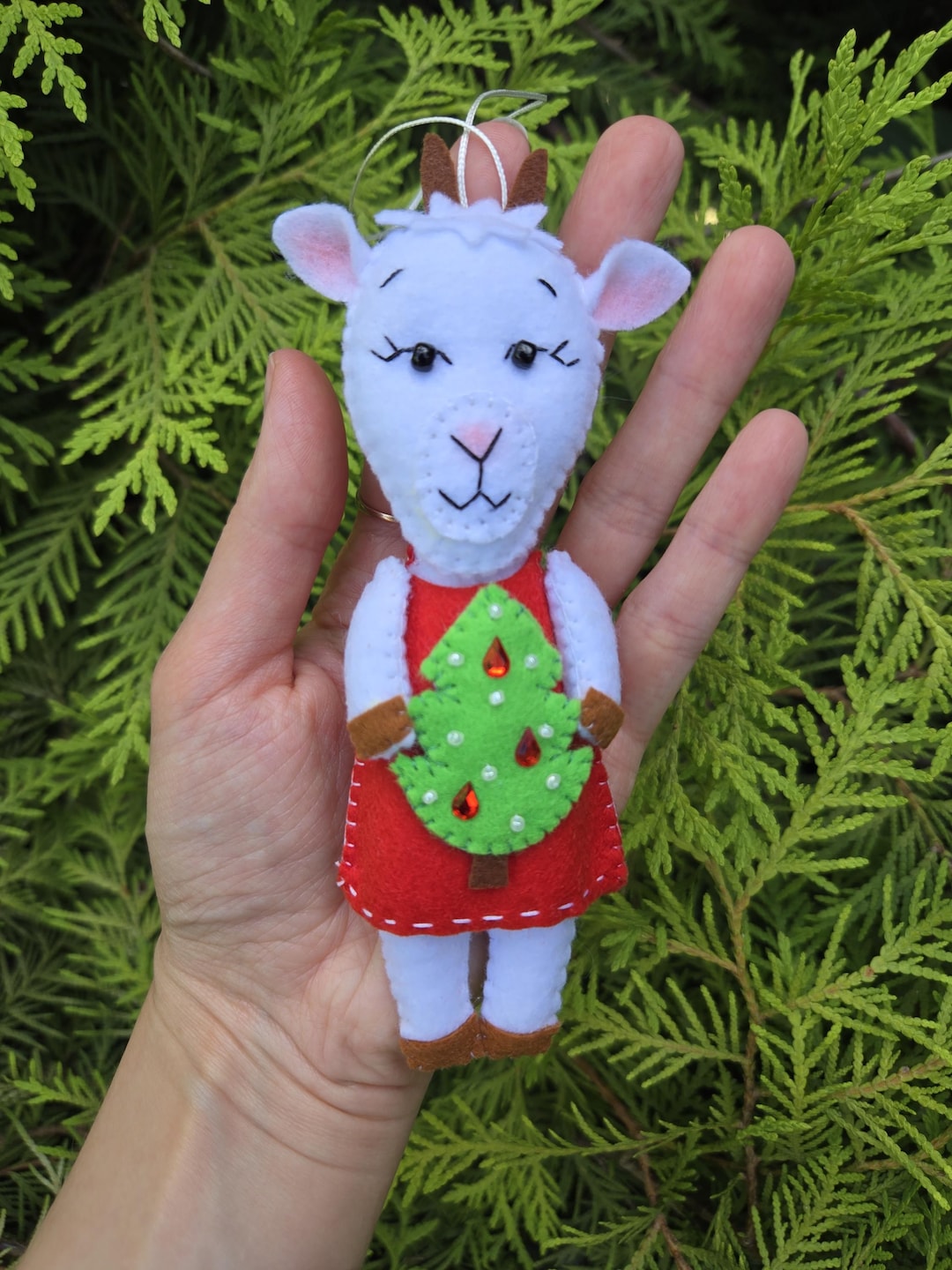 Felt Goat. Christmas Tree Decor. Symbol 2027 Year. Chinese Zodiac