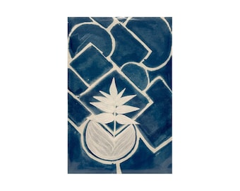 Topfpflanze - Originales verziertes Cyanotypie-Kunstwerk | Cyanotypie Sonnendruck | Aquarell Kunst | Feine Kunst von Cory Rocio Carrasco