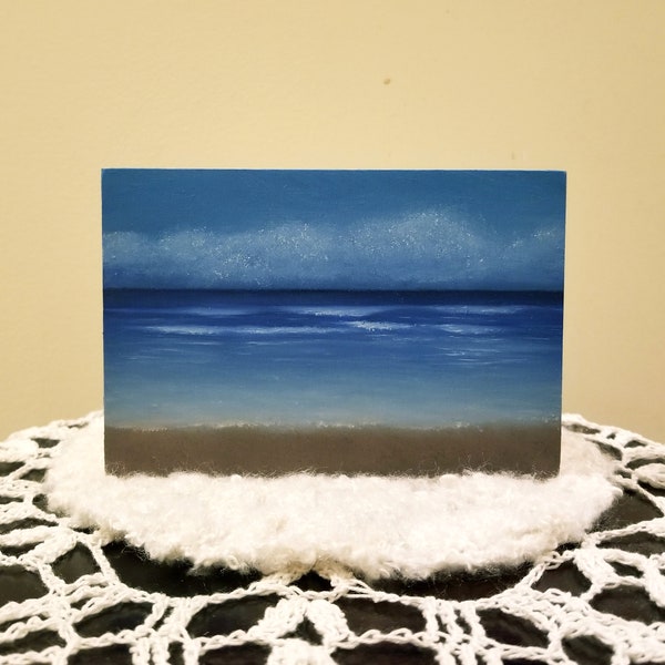 Original 4" x 6" Small Oil Painting on Gallery 1-1/2" Depth Wood Panel, Seascape Painting, Ocean View, Fine Art.